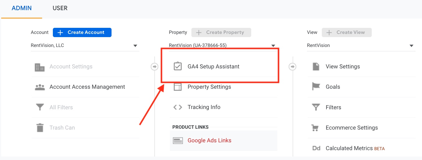 screenshot of Google Analytics 4 set up assistant