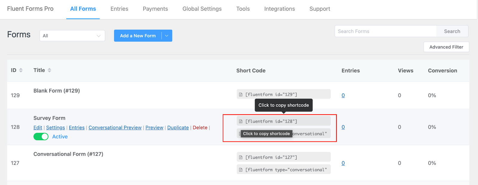 fluent forms shortcode