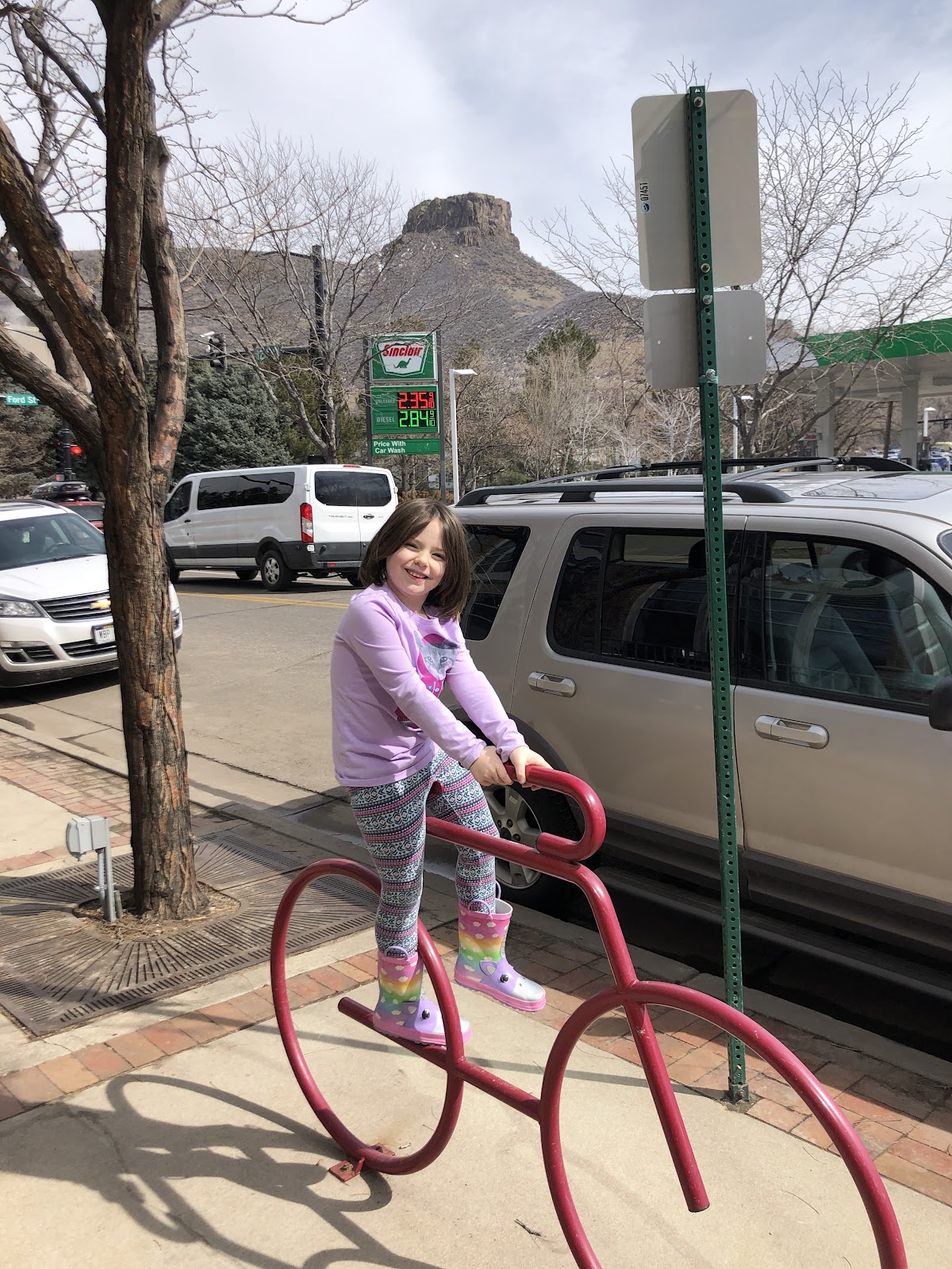 Annabelle on a bike sculpture