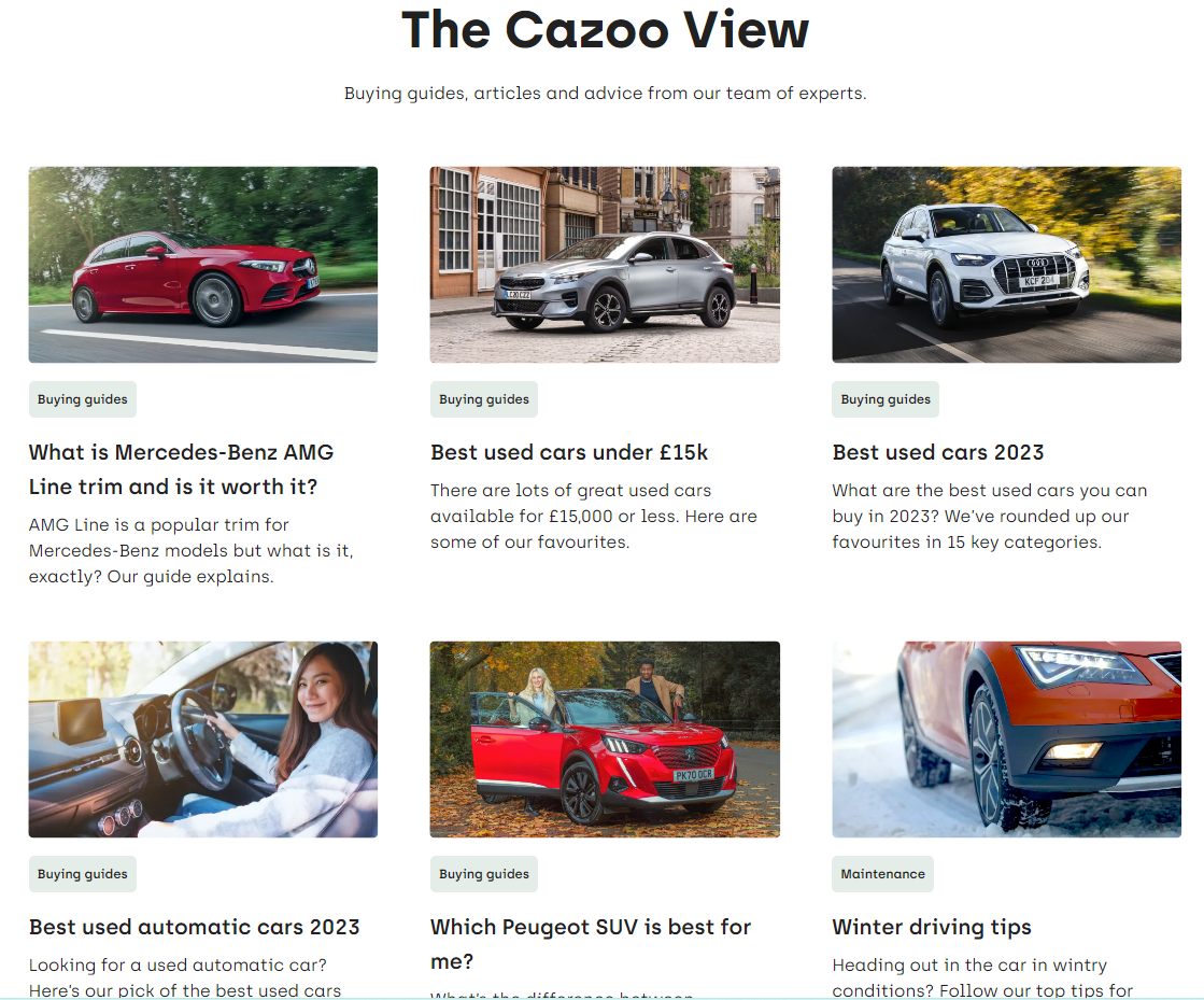 Cazoo editorial content screenshot