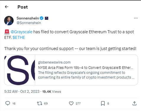 Grayscale Files Sec Request To Transform Ethereum Trust Into Spot Etf