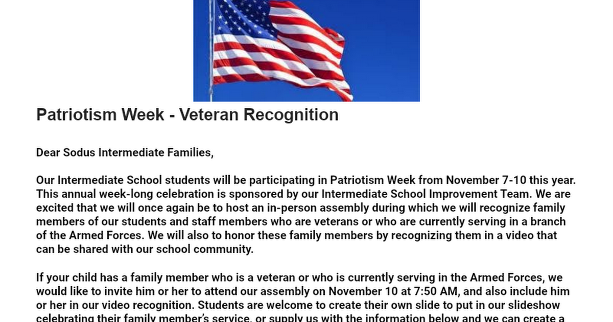 Intermediate School Patriotism Week 2022 - Veteran Recognition