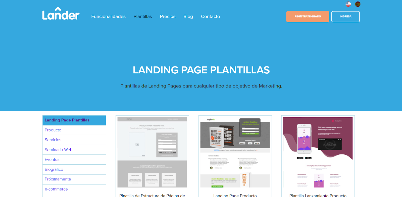 Plantillas de Lander, herramienta para crear landing pages. 