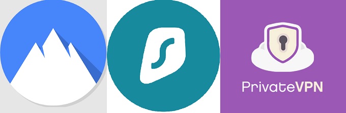 NordPVN, Surfshark and PrivateVPN logos