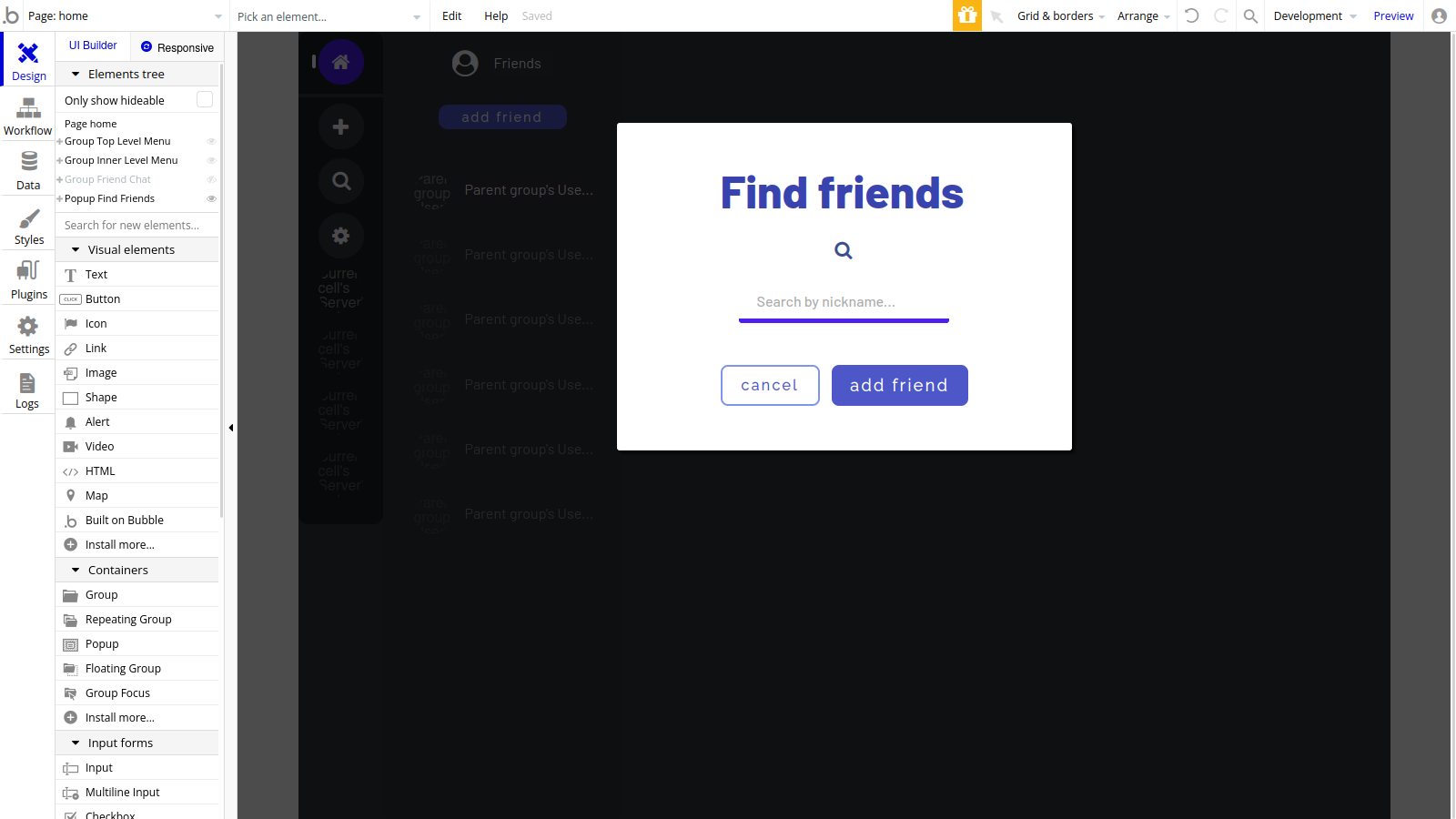 Setting up friend search in our no-code Discord-like MVP