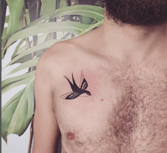 Bird tattoo on chest