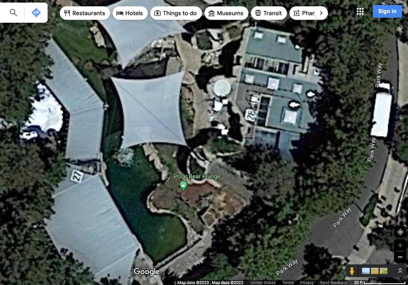 White oak security’s screen grab of Google maps arial view of San Diego polar bear enclosure