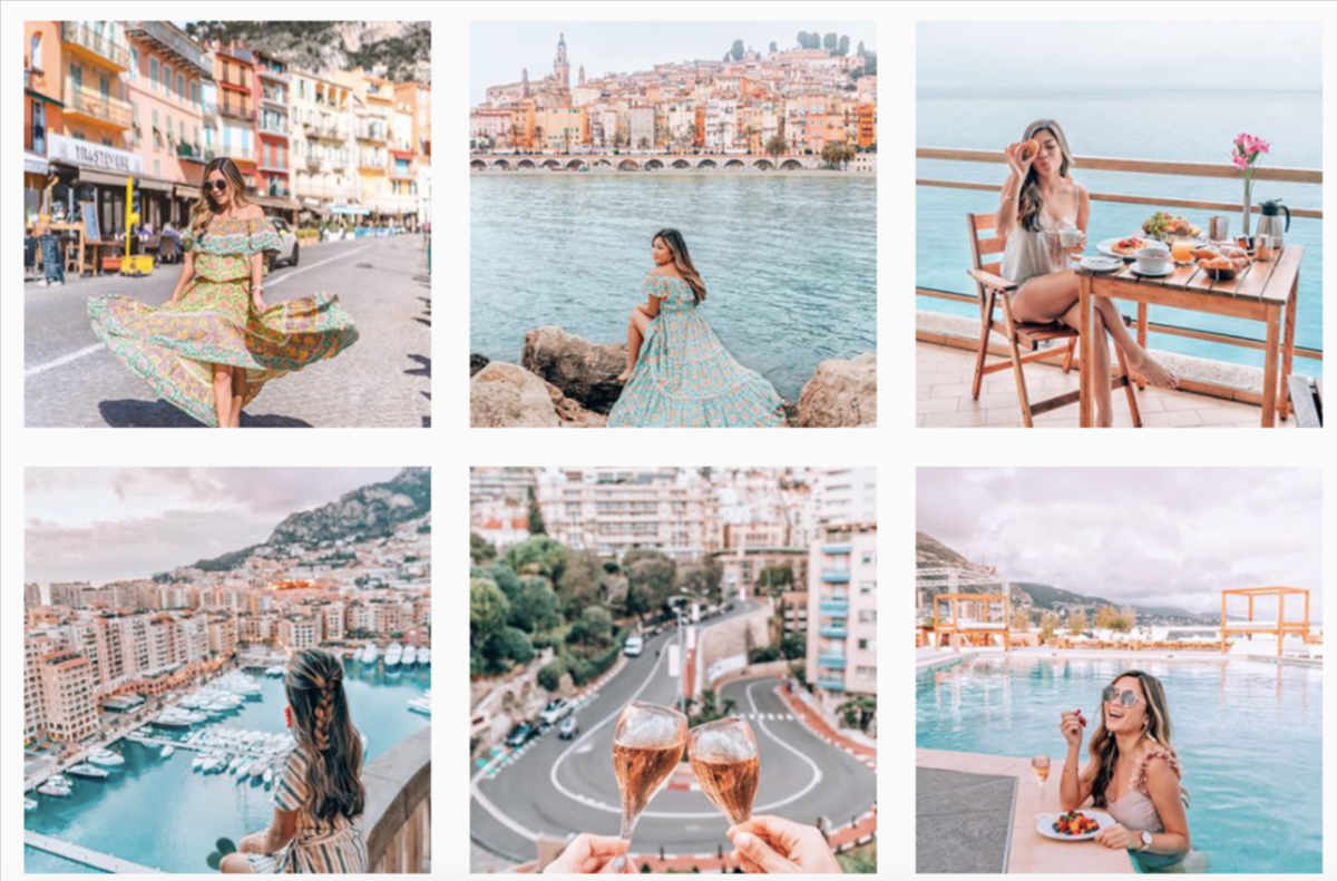 A cohesive travel aesthetic feed on Instagram