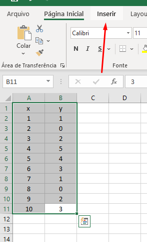 Botão "Inserir" no Excel