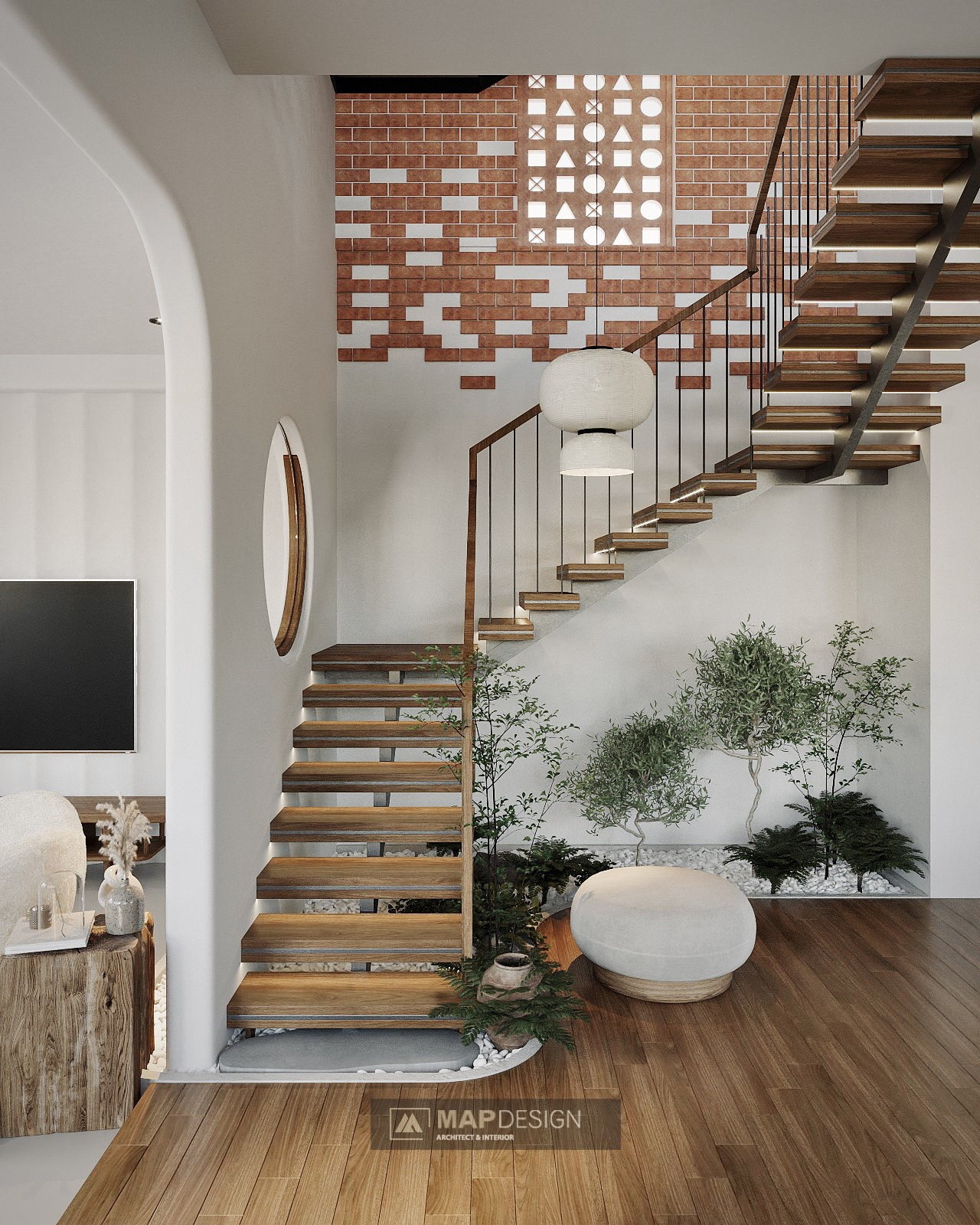 Mẫu vách ngăn cầu thang bằng bê tông đẹp giúp cho ngôi nhà của bạn trở nên cuốn hút hơn. Bạn có thể sử dụng các chi tiết trang trí, kết hợp với vật liệu bê tông để tạo ra những mẫu ngăn vô cùng đẹp mắt, sáng tạo.