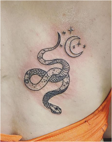Snake with Moon Miniature Animal Tattoo Women