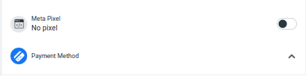 payment method and meta pixel settings