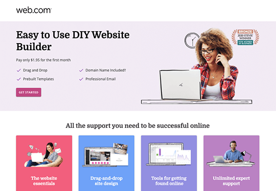 Página de destino do construtor de sites Web.com