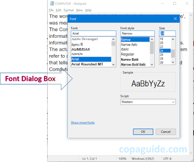 Font Dialog Box in Notepad