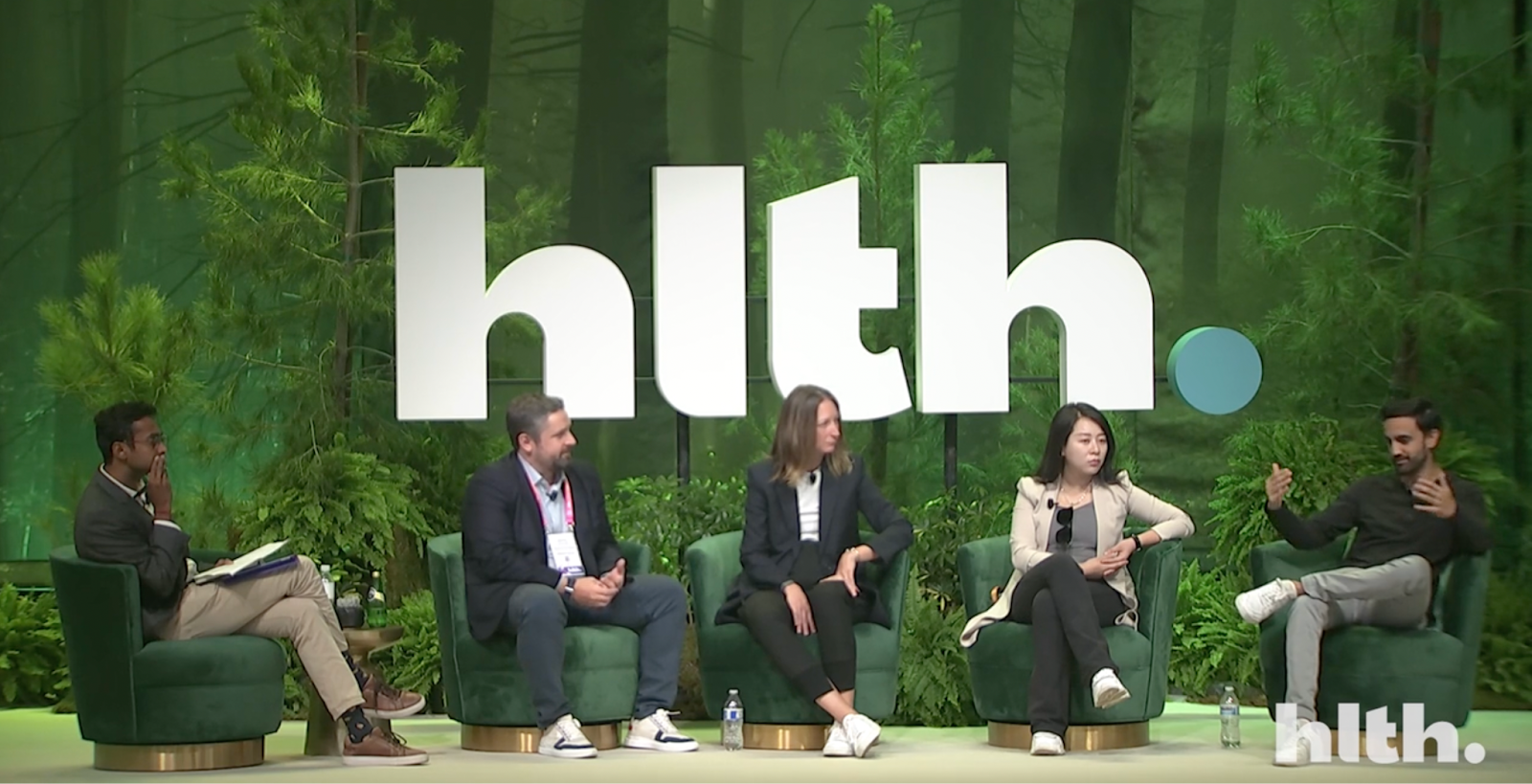 Brigham Hyde, PhD (Atropos Health); Ellie Wheeler (Greycroft); Lu Zhang (Fusion Fund); Neal Khosla (Curai Health); Prateesh Maheshwari (Maverick Ventures) at hlth stage