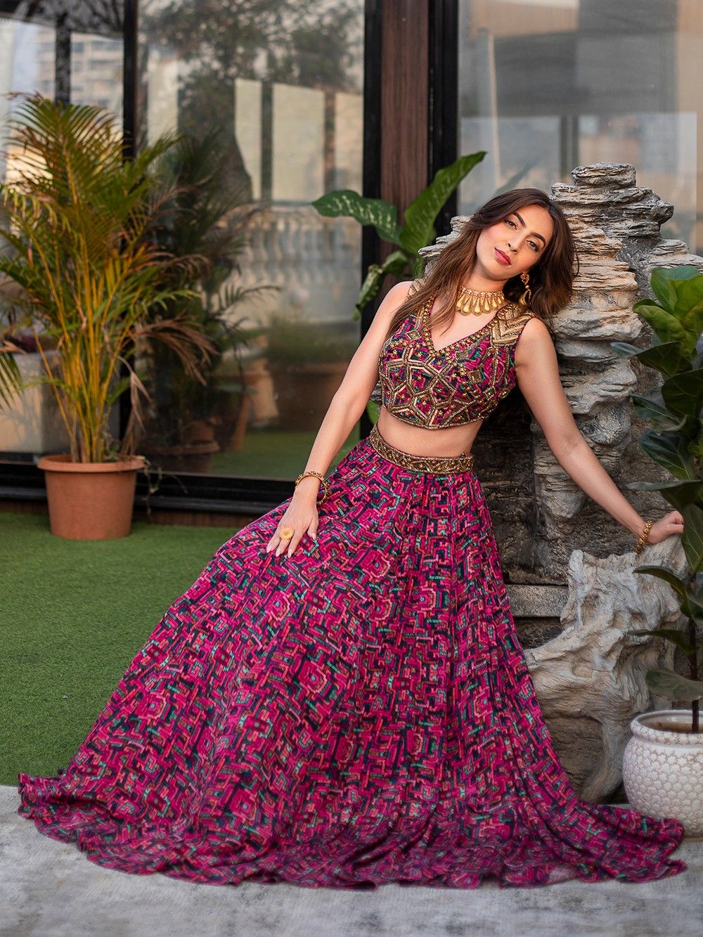 the loom - Printed Lehenga and Organza Dupatta 
