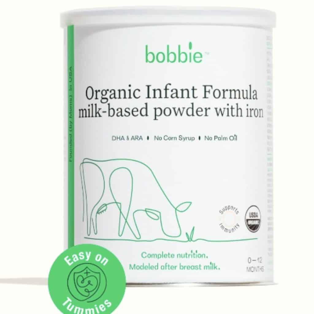 Can of Bobbie Organic Infant Formula. 