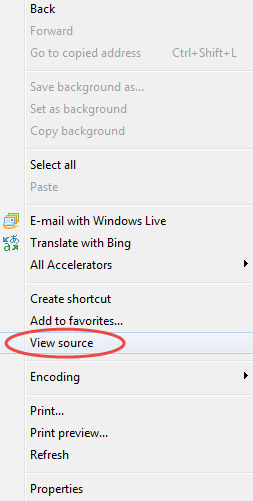 View source option window
