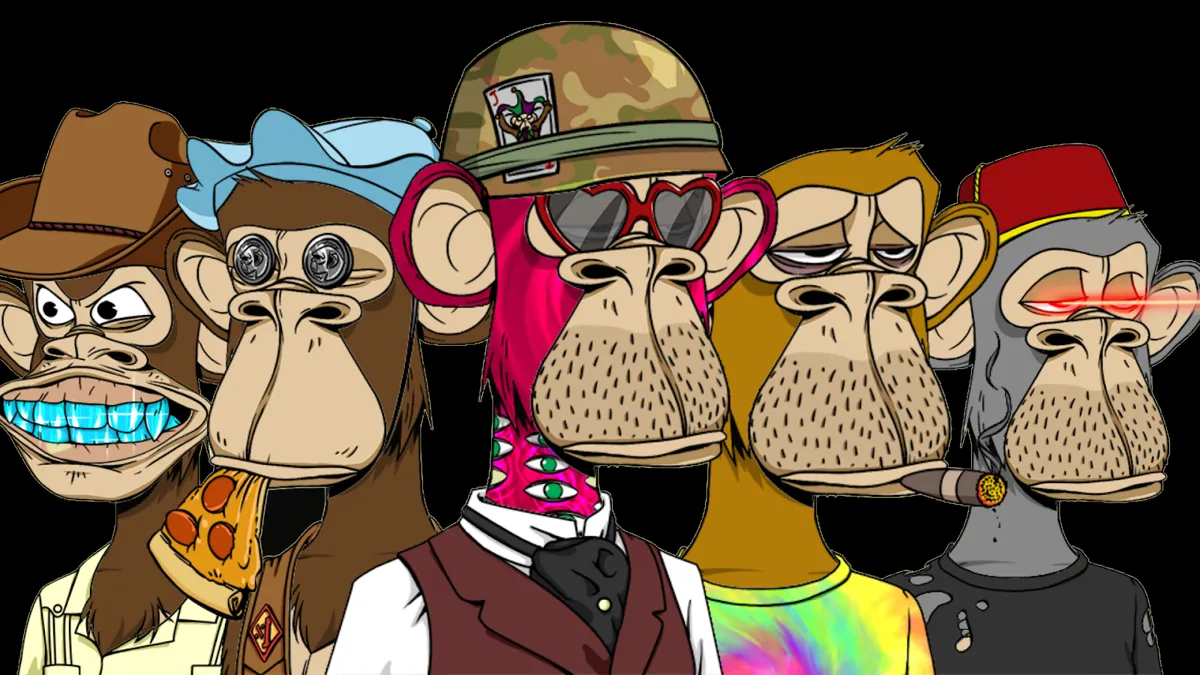 Four apes in an NFT collection from Bored Ape Yacht Club heading towards 2022 blockchain trends.