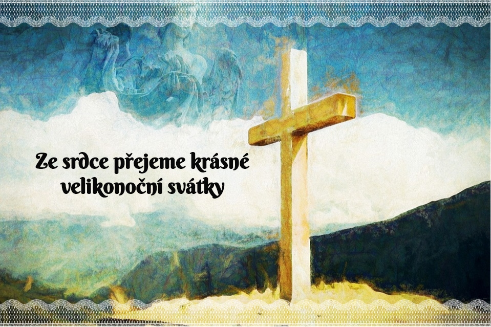Velikonoční obrázkové přání s křesťanským křížem