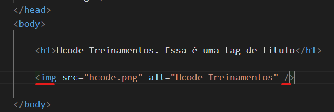 Código HTML com a tag IMG