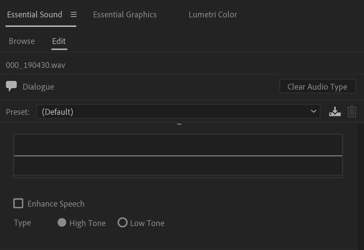 Remove Background Noise Using Premiere Pro - Select High Tone or Low Tone under the Enhance Speech option.