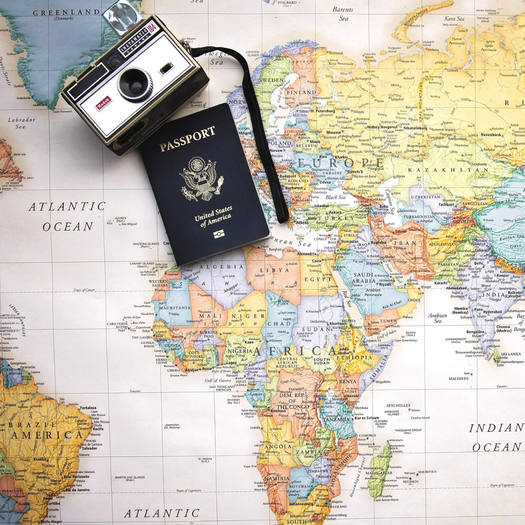 Travel Hacks- Passport, Camera, Map