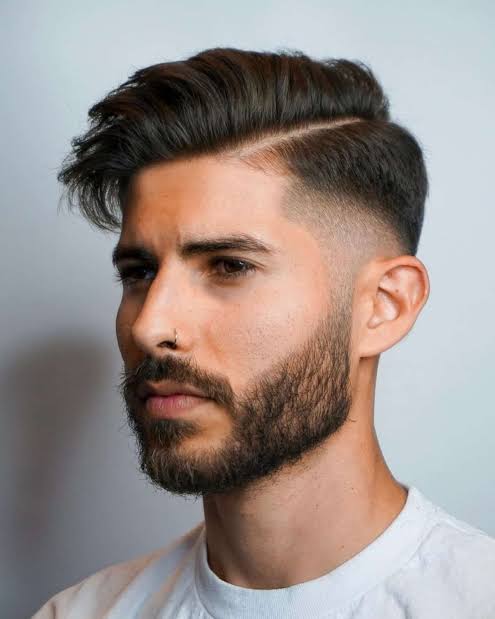 Side-Swept Hair with Drop Fade Haircut