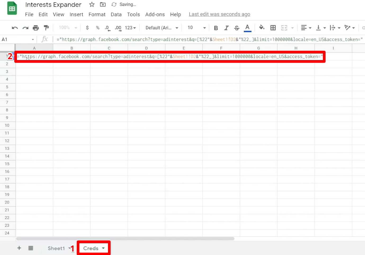 URL in Google Sheets that we were using in the tab, but with an added variable and missing the access token
