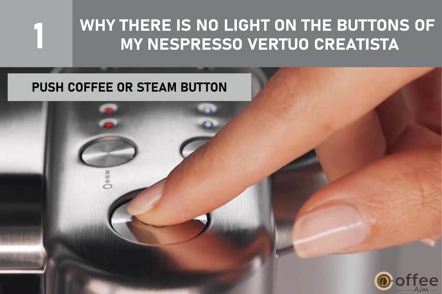 The image shows how to use the coffee or steam button on your Nespresso Vertuo Creatista. It's for a fixing guide.




