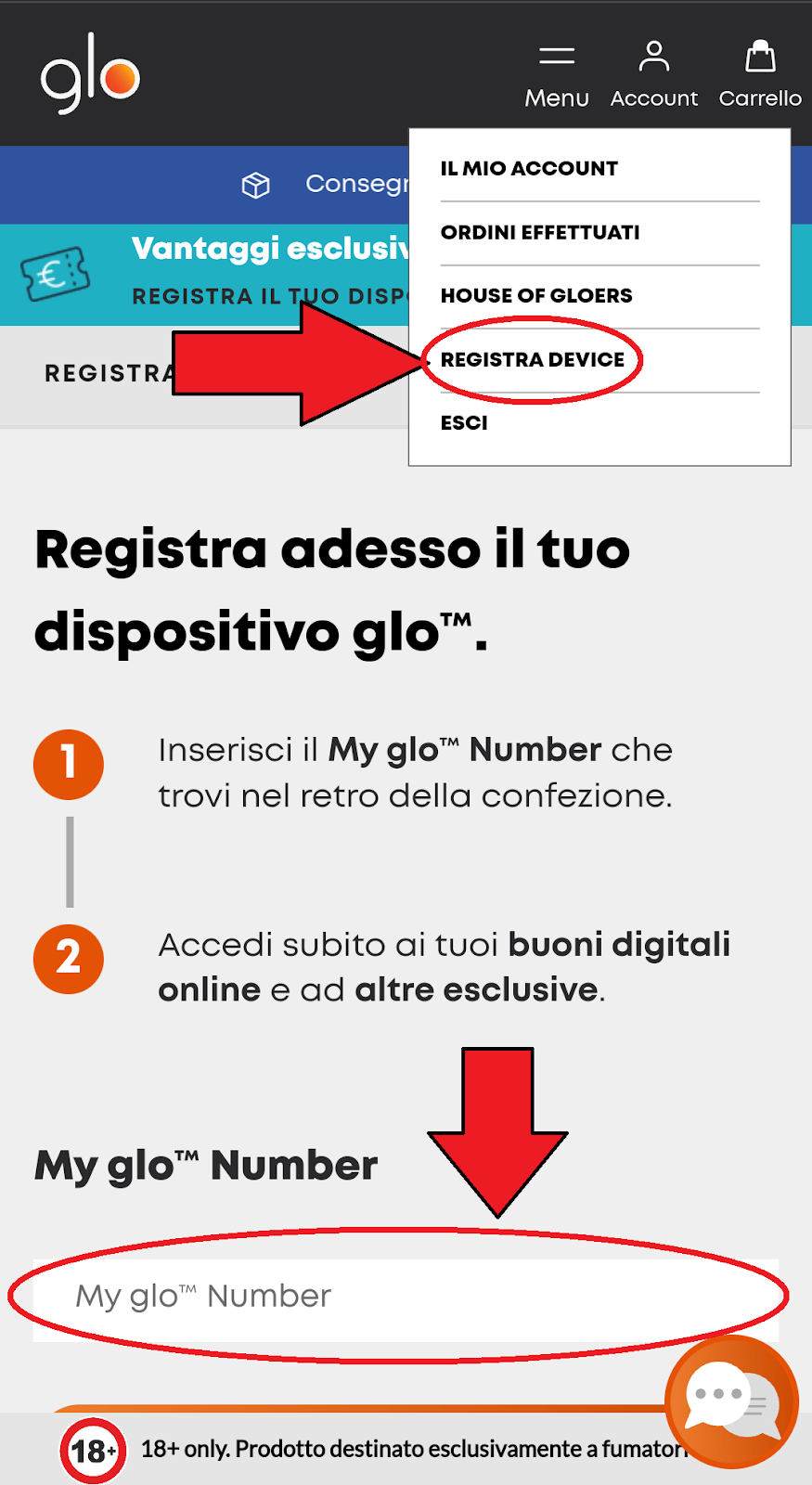 Bonus Glo: registra device