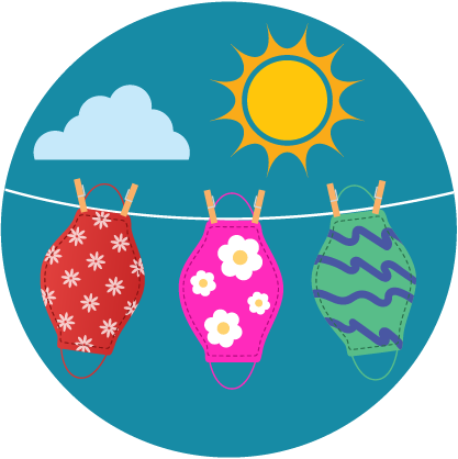 wash-face-covering-04-drying-sun illustration, cloth masks hanging on a clothes line