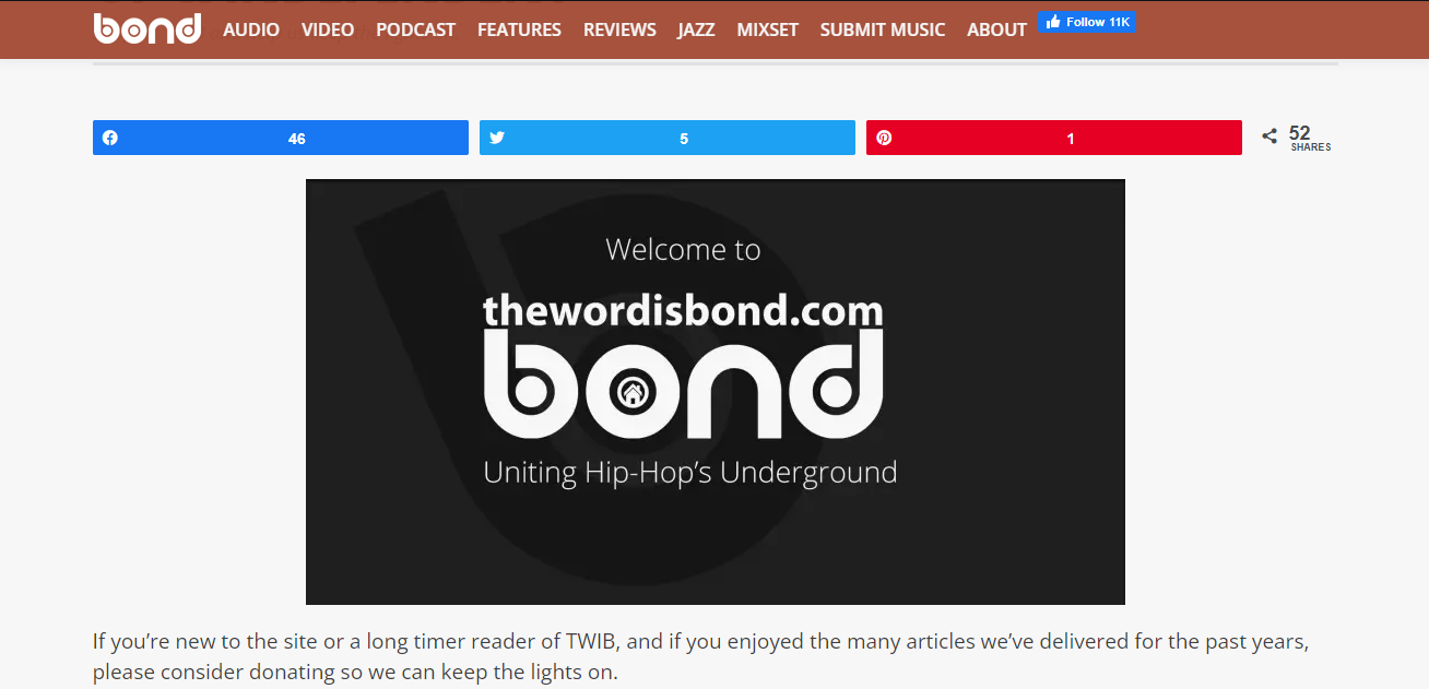 The Word Is Bond Is one of the Top 10 Places for Music Review Submission