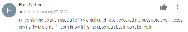 1-star Swagbucks review says they kept getting an invalid email error when signing up. 