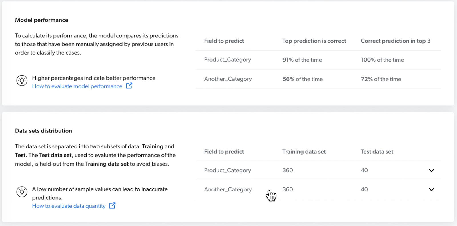 A screenshot shows a ML model interface