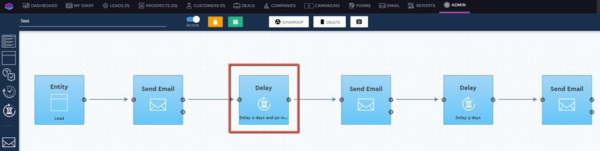 saphyte drip marketing using the delay node in the workflow