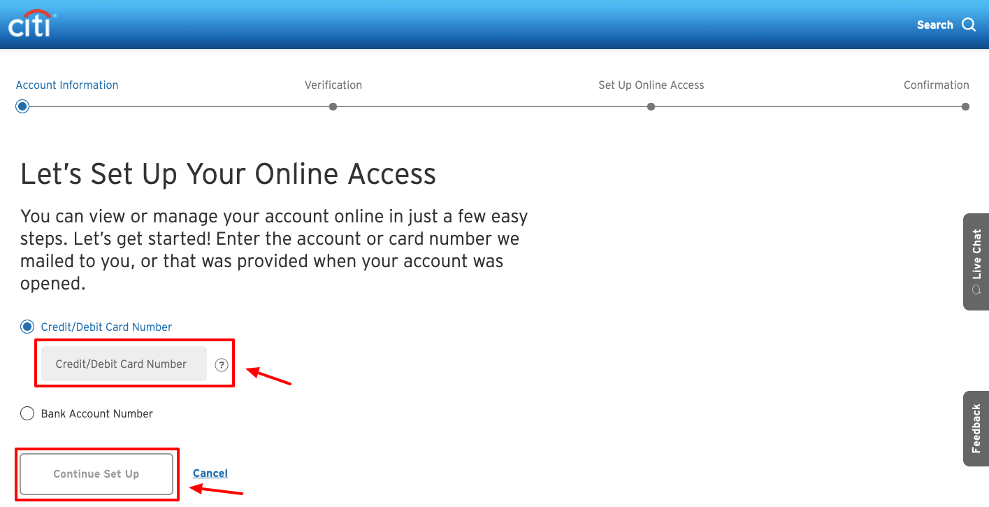 CitiBank Online account sign up