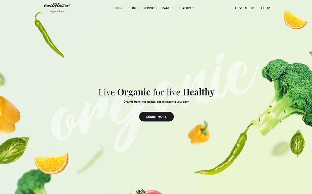 Coliflor - Blog de alimentos orgánicos Elementor Tema de WordPress