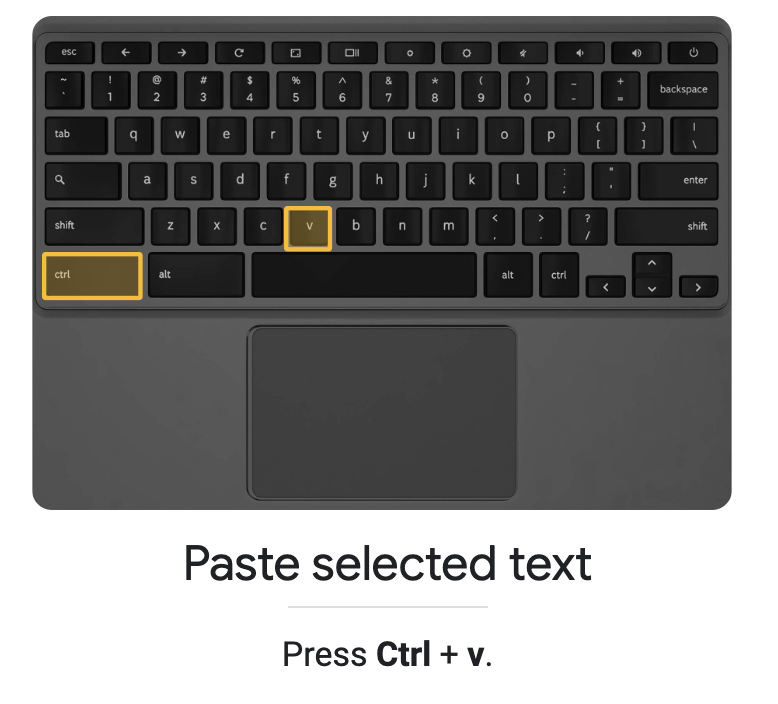 Paste selected text with control and v keys.