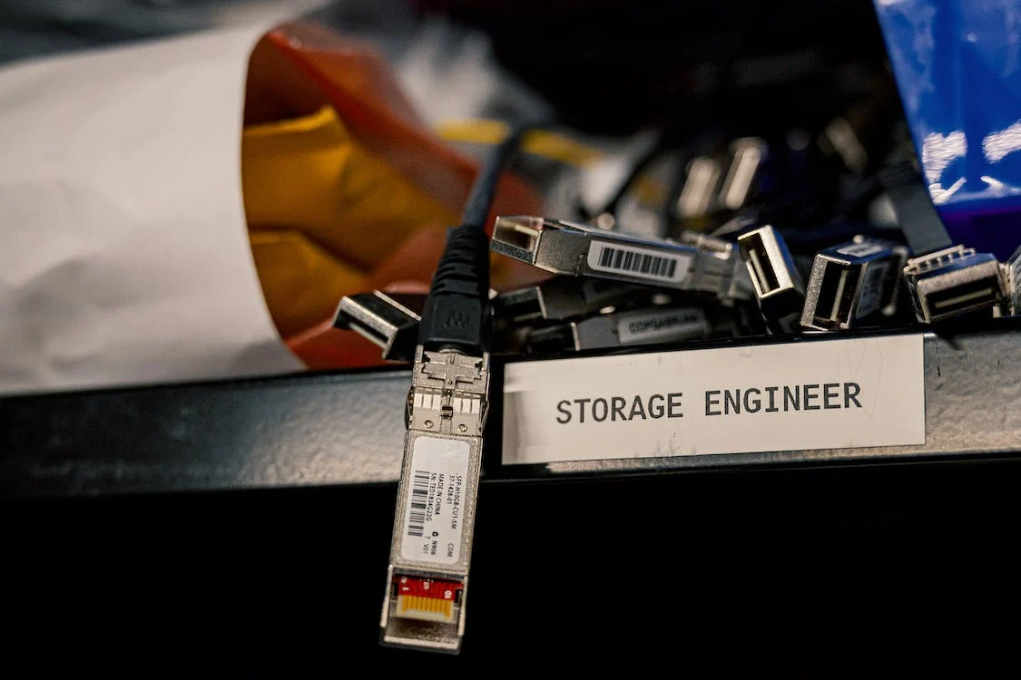 Storage cables on a table