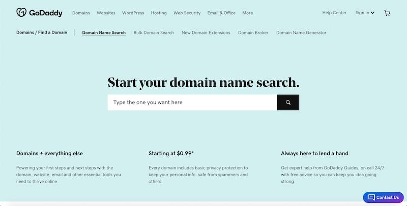 GoDaddy: pesquisa de nome de domínio