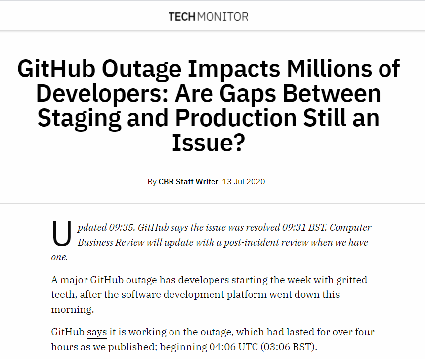 GitHub/Downtime Outage - June 2020