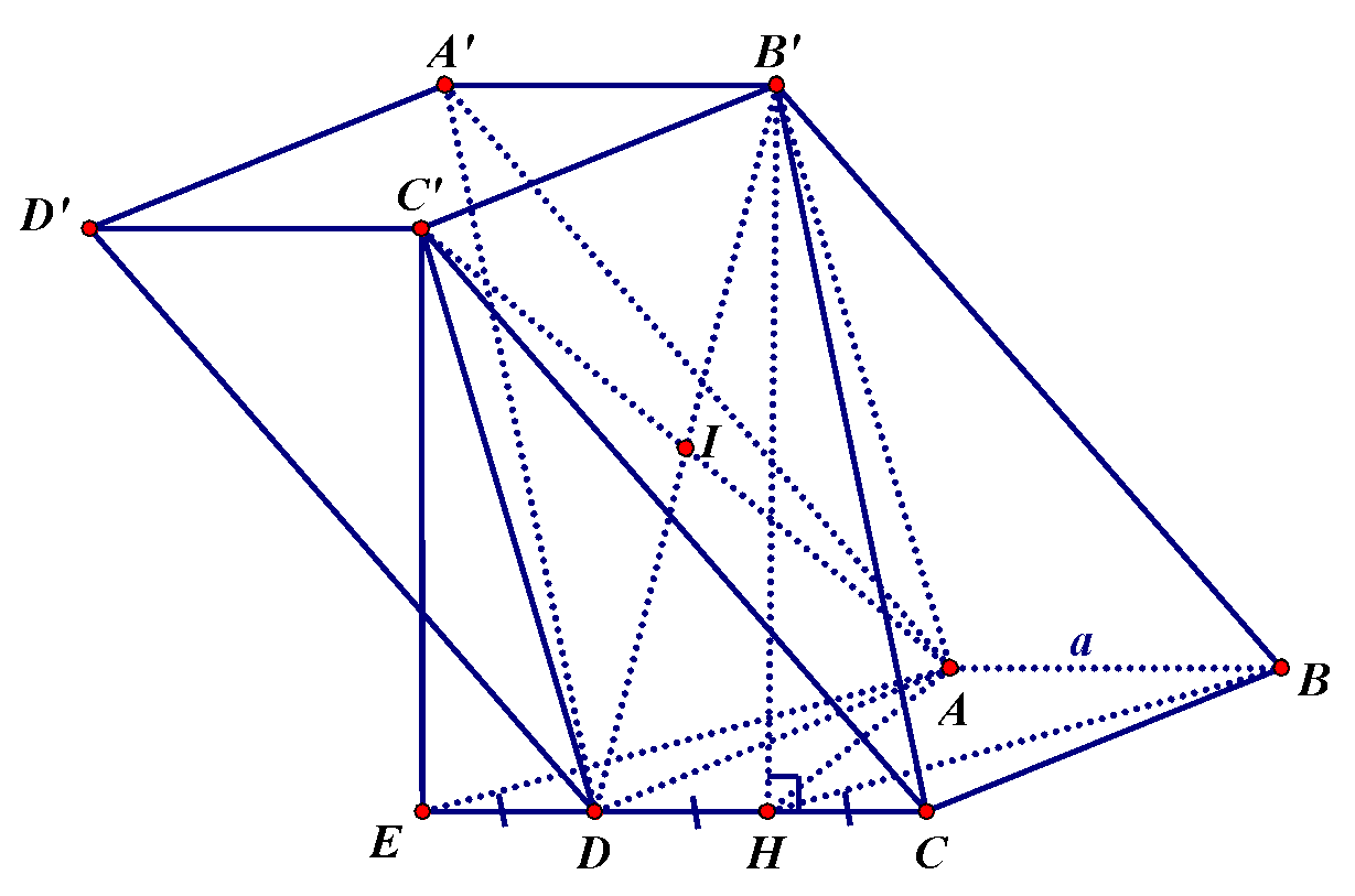 29. Cho hình lăng trụ (ABCD.A'B'C'D') có đáy là hình thoi cạnh (a), (widehat {BAD} = 120^circ ). Hình chiếu của (B') lên mặt phẳng (left( {ABCD} right)) là trung điểm (H) của đoạn thẳng (CD) và (Delta ABB') là tam giác vuông cân. Gọi (alpha ) là góc giữa hai đường thẳng (BH) và (AC'). Khi đó, (cos alpha ) bằng</p> 1