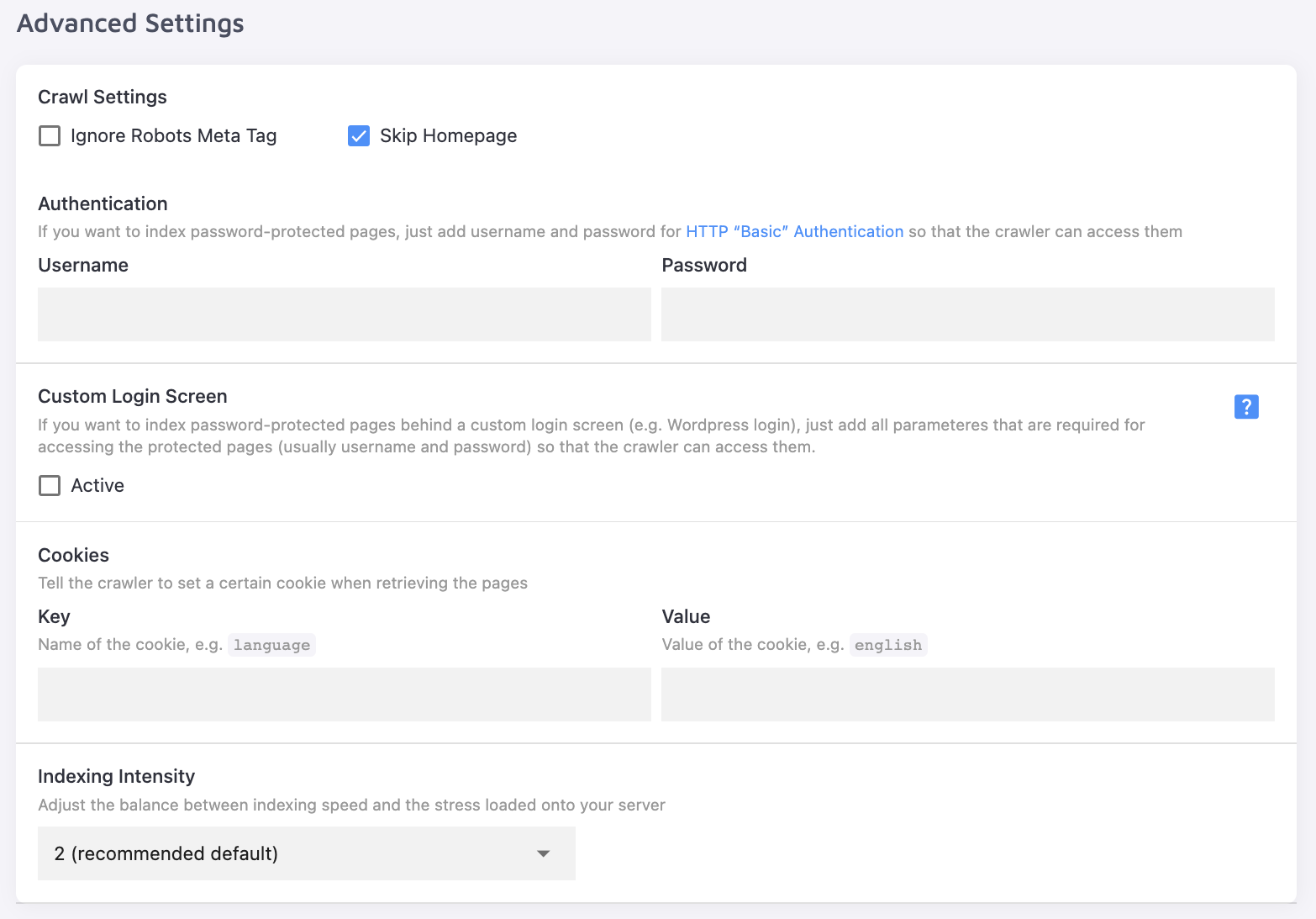 Advanced Crawler Settings