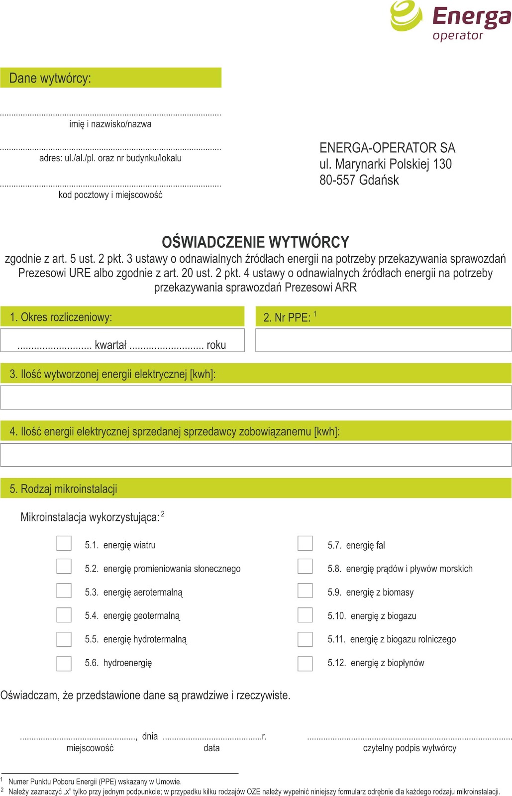 Jak Wypełnić Formularz Oświadczenie Wytwórcy Energii W Mikroinstalacji Pv 0179