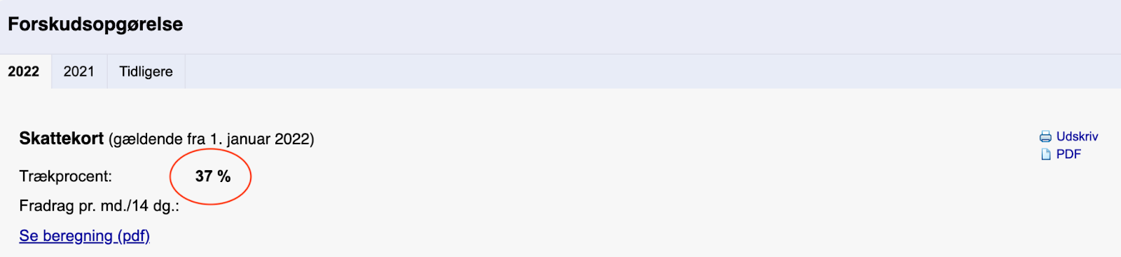 Trækprocent på forskudsopgørelse