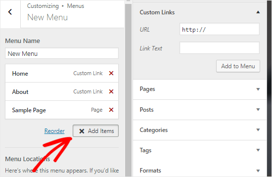 Adicionar itens ao menu de navegação