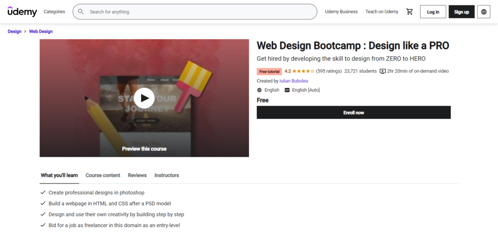 Un Bootcamp de Web Design, cours en ligne de Udemy pour devenir web designer