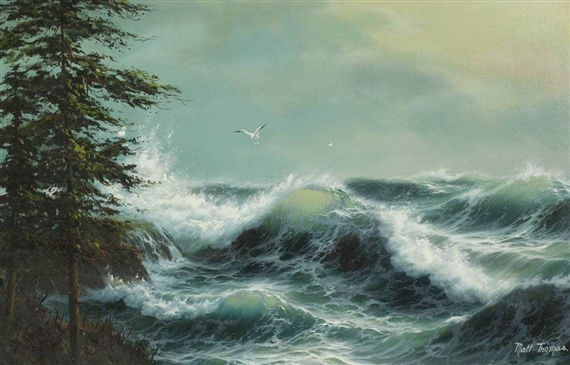 Matthew Thomas | Seascape with Waves Crashing on Rocks | MutualArt