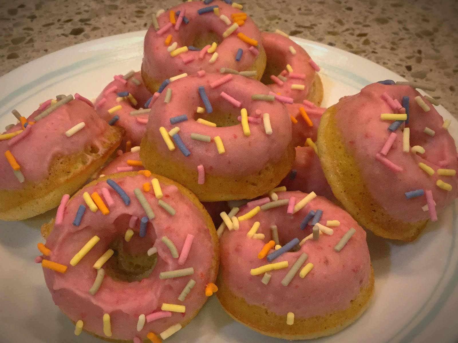 Vanilla Creme Mini Donuts with Strawberry Vanilla Glaze